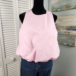 Zara Bubble Top Large Pink Cotton Open Back NWT